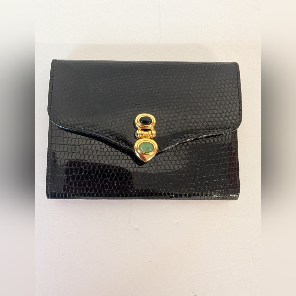 Wallet By Judith Leiber Black with Jade And Onyx Clasp Gold Accents